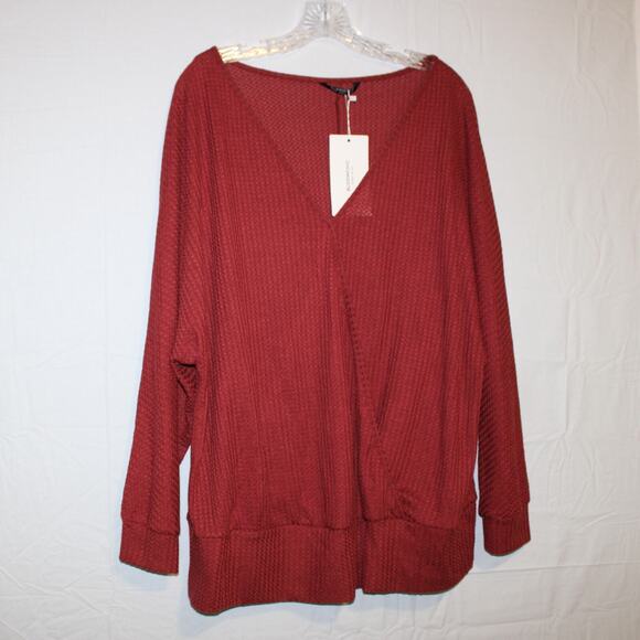 Bloomchic Blouse Women's 2X Wrap Knit Burgundy Russet VNeck Long Sleeve Plus NWT - Picture 11 of 11